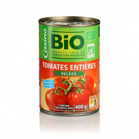 CASINO BIO Tomates entières pelées au jus Bio 400g
